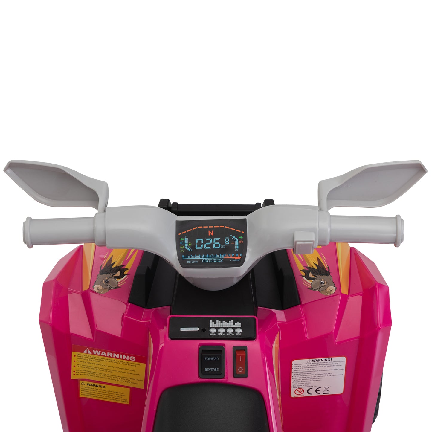 6V Kids Electric ATV, Toddler Ride on Car with Trailer, Music, Bluetooth and Power Display for Boys and Girls, Rosy