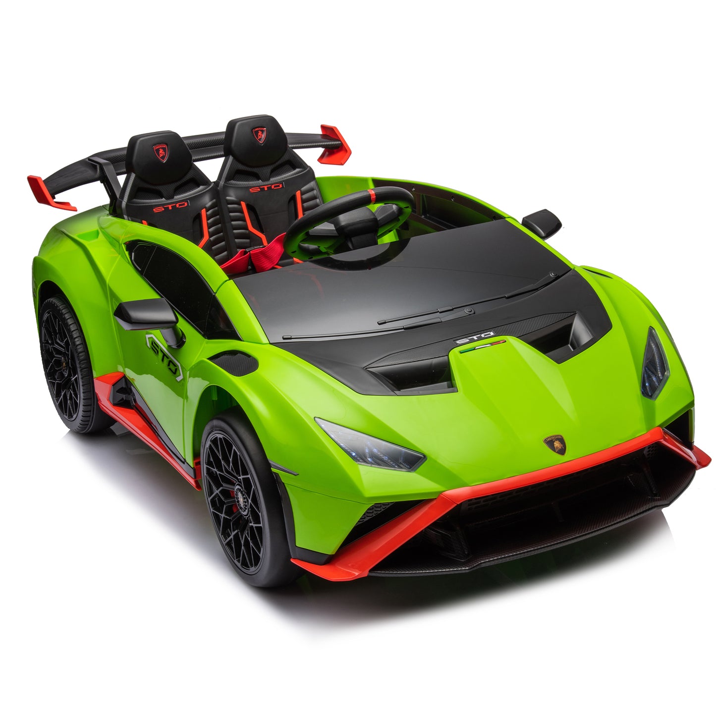 Lamborghini Huracan Sto 24V Kids Electric Ride-On Drift Car: Speeds 1.86-5.59 MPH, Ages 3-8, Foam Front Wheels, 360° Spin, LED Lights, Dynamic Music, Early Learning, USB Port, Drift Feature