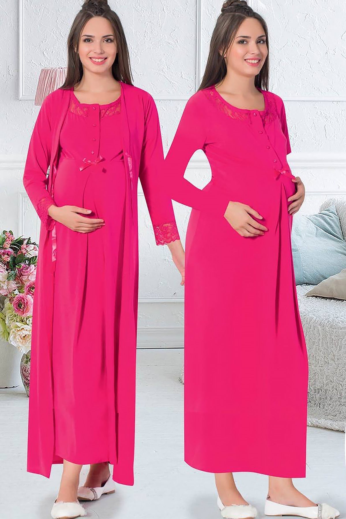 Shopymommy 26826 Maternity & Nursing Nightgown With Robe-1