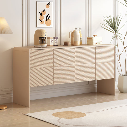 TREXM Minimalist Style 60"L Large Storage Space Sideboard with 4 Doors and Rebound Device for Living Room and Entryway (Apricot Cream)