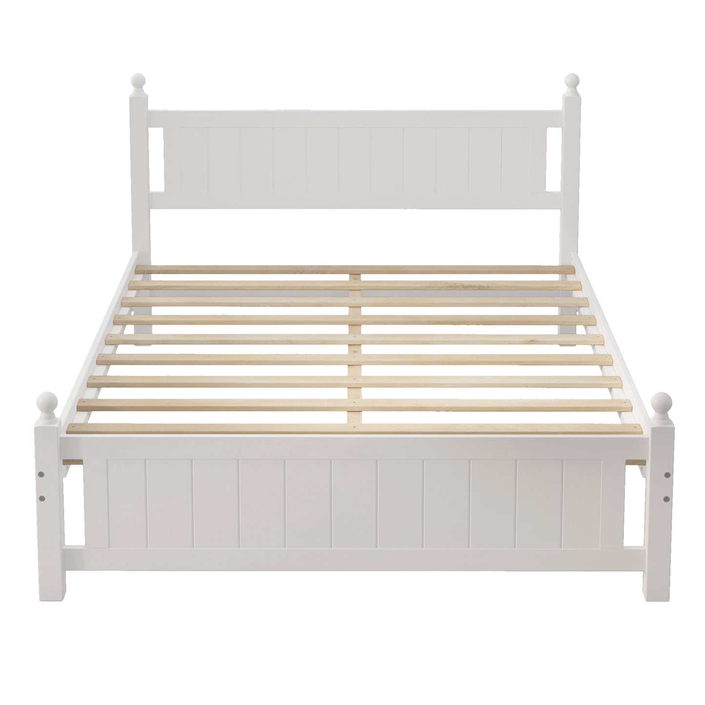 Queen Size Solid Wood Platform Bed Frame for Kids, Teens, Adults, No Need Box Spring, White