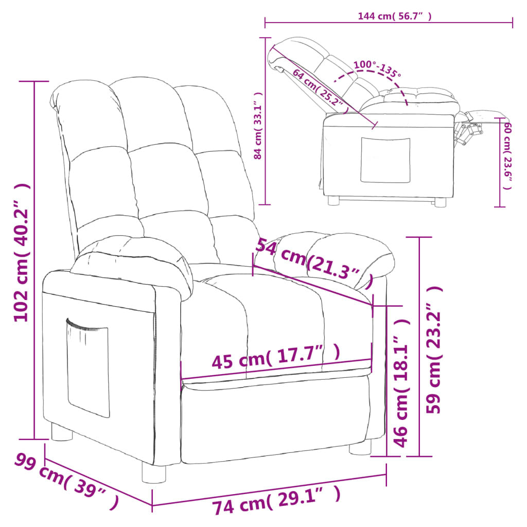 vidaXL Recliner Cream Fabric