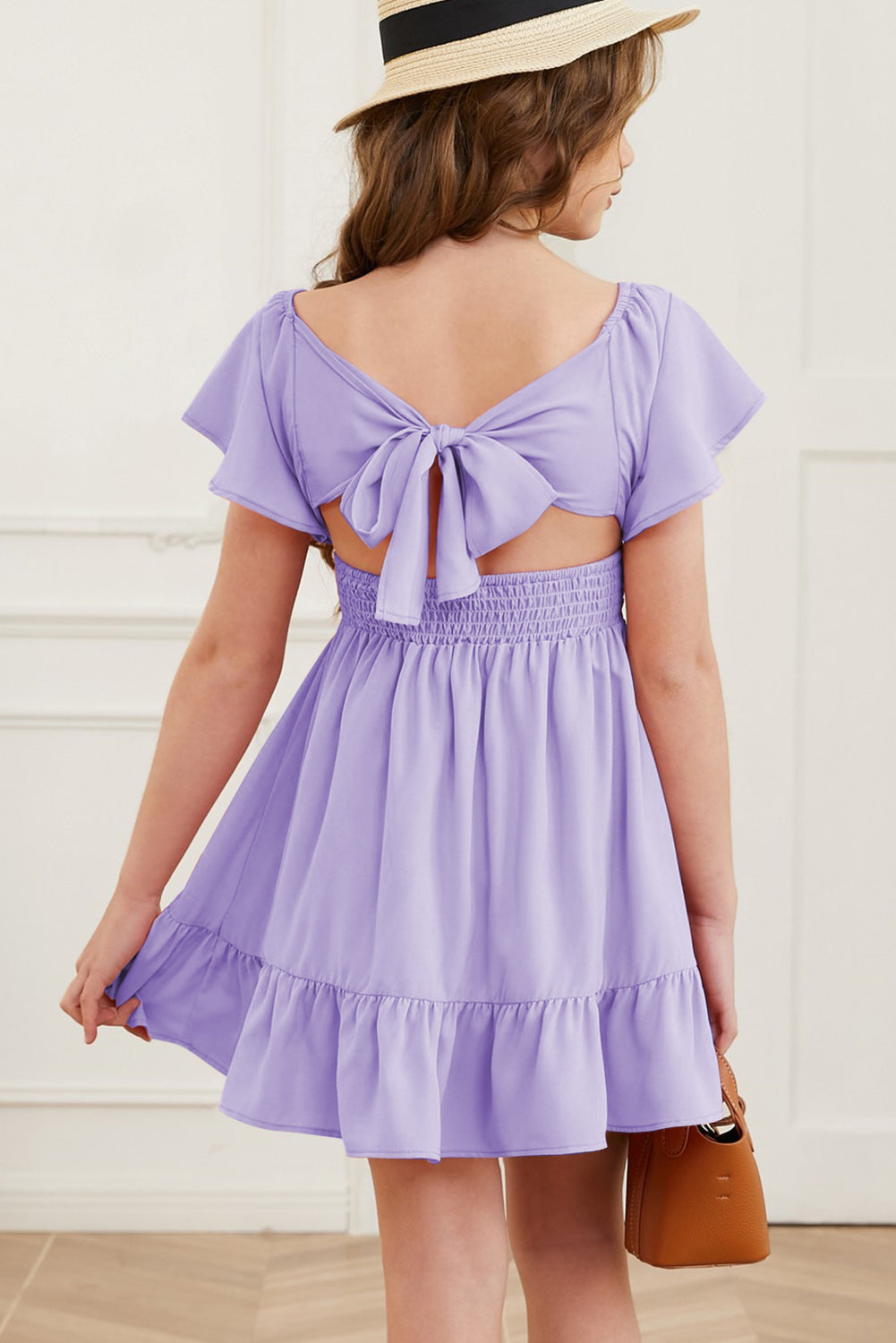 Ruffle Hem Tie-Back Flutter Sleeve Dress