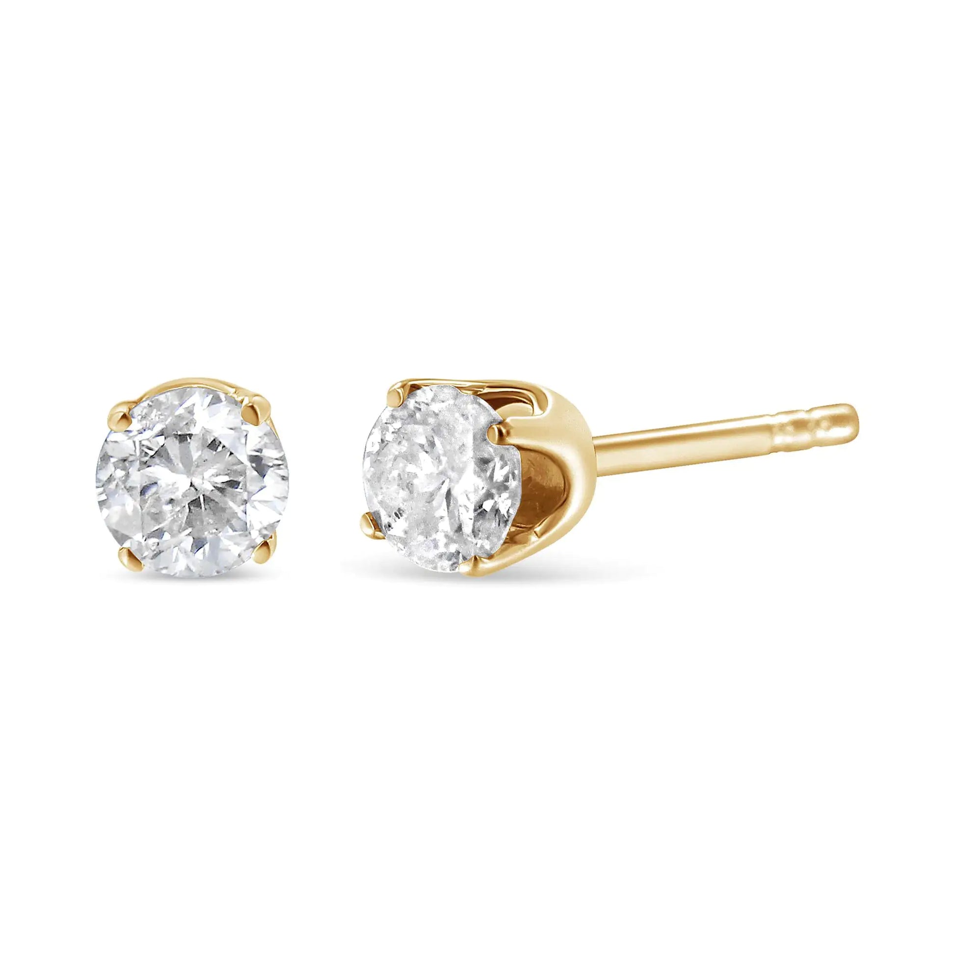 AGS Certified 14K Yellow Gold 1/2 Cttw 4 Prong Set Brilliant Round-Cut Solitaire Diamond Push Back Stud Earrings (O-P, Color, SI2-I1 Clarity)