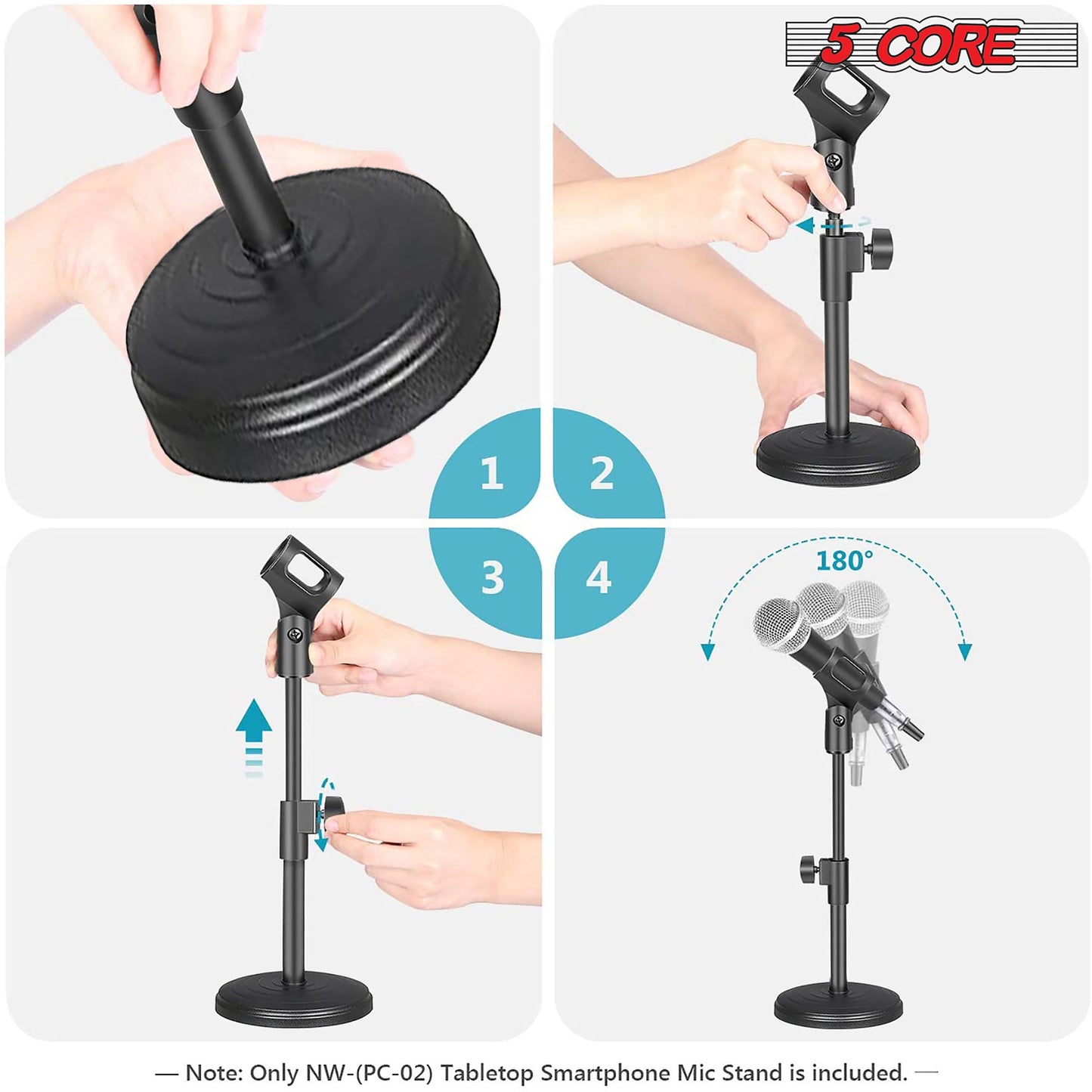 5Core Desk Mic Stand 3Pcs Adjustable Table Round Base Portable Desktop Microphone Stands Holder-5