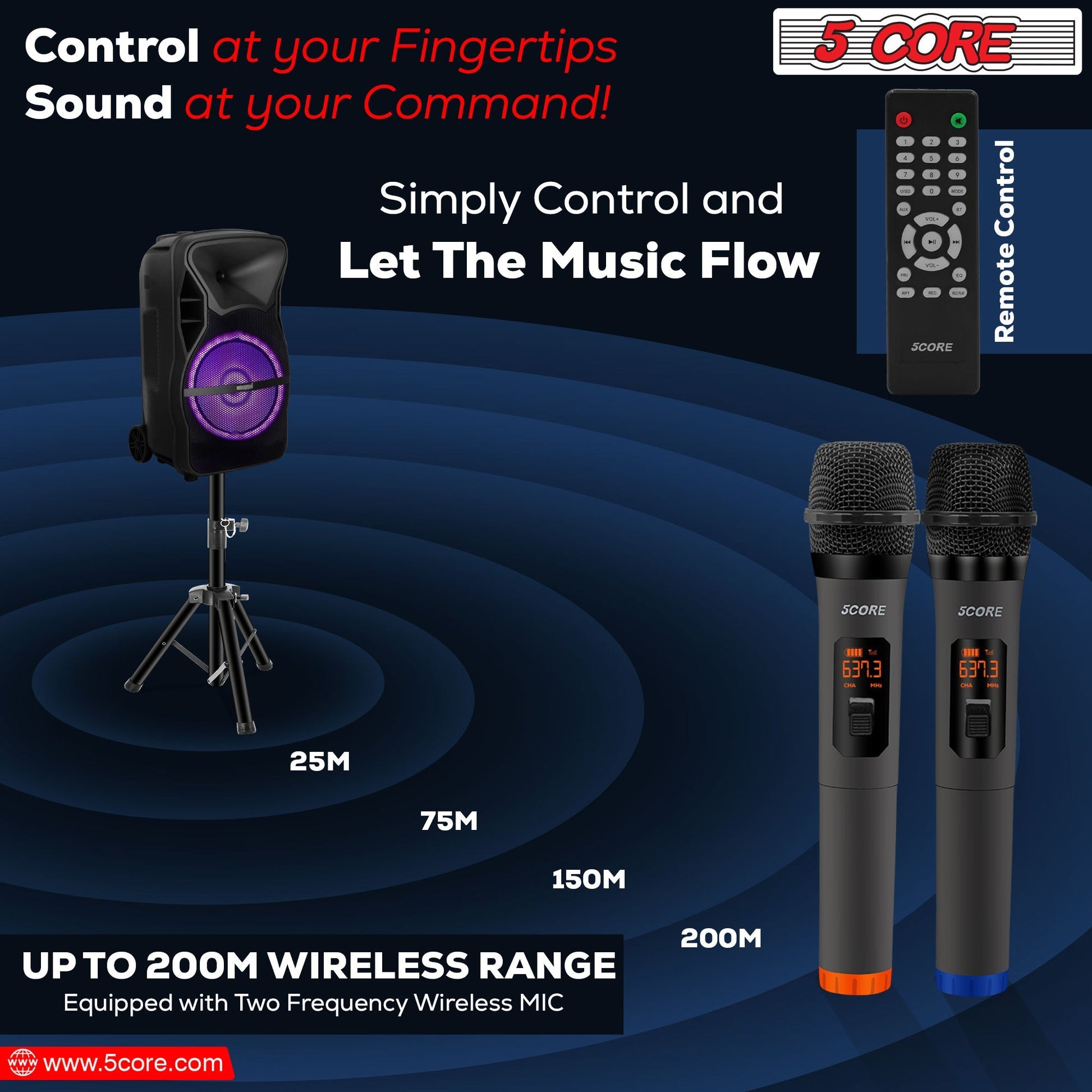 5 Core DJ Speakers 12" Rechargeable Powered PA System 250W Loud Speaker - ACTIVE HOME 12 2-MIC-7