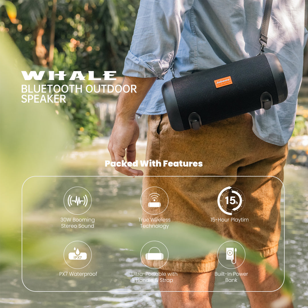 WHALE – Bluetooth IPX7 Waterproof Portable Outdoor Speaker with 30W Stereo Sound and USB Charge Out-1