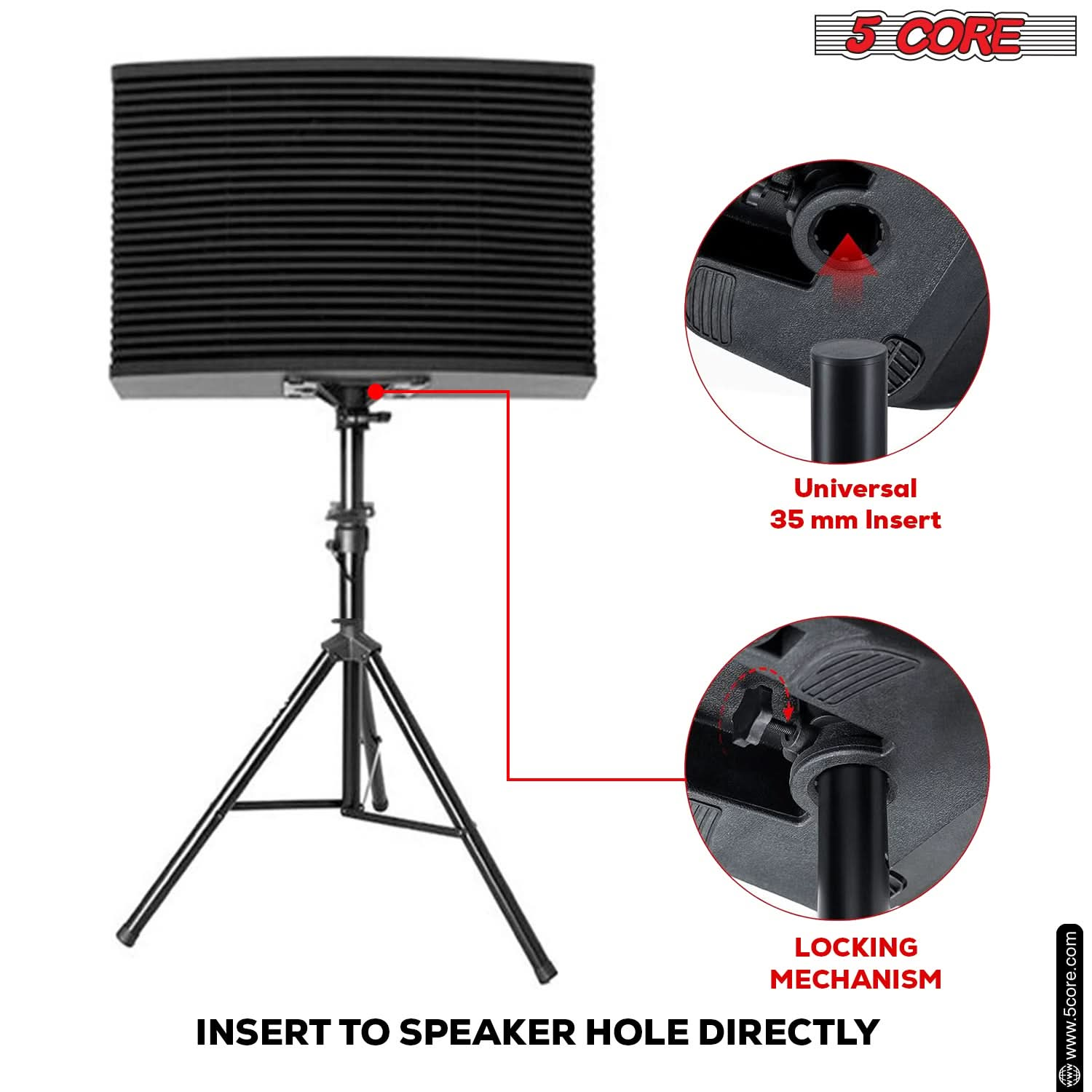 5 Core Speaker Stand Tripod Floor Adjustable Up to 48 Inch DJ Studio Monitor Stands Pole Mount Pair BLACK-2