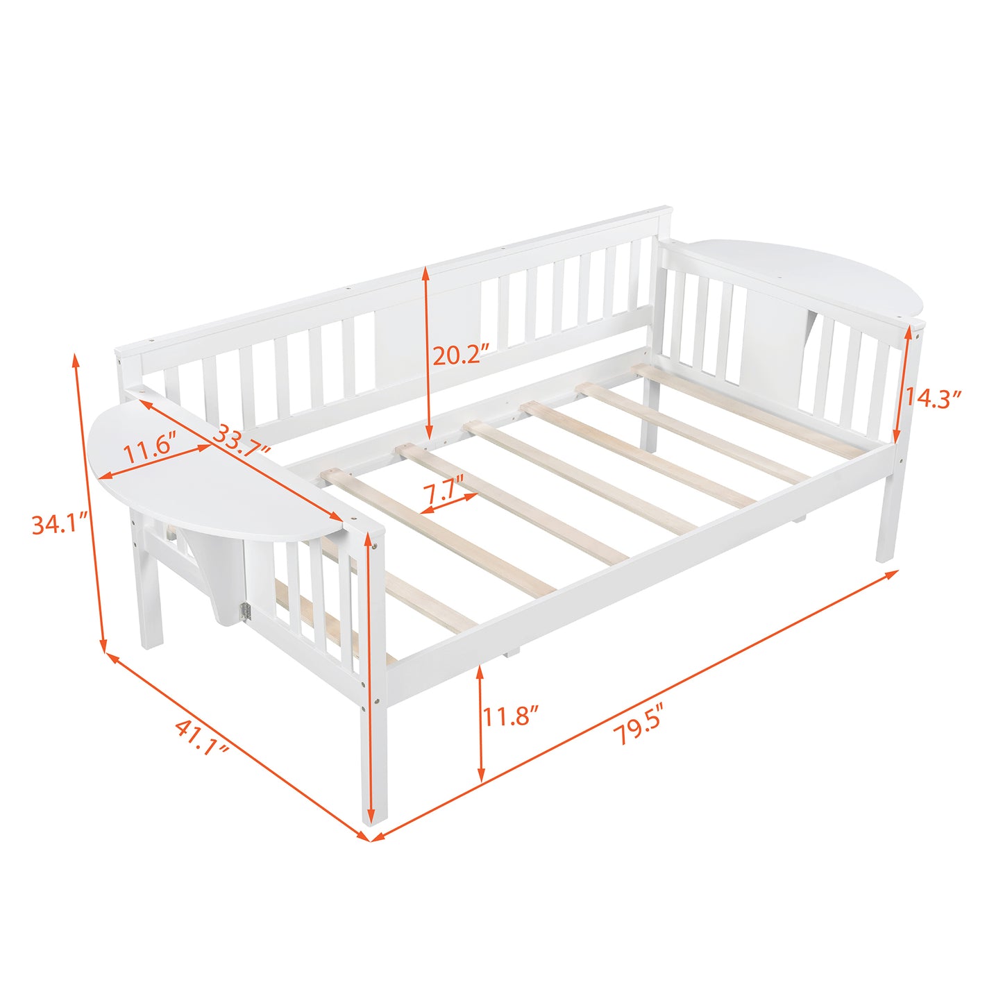 Twin size Daybed, Wood Slat Support, White