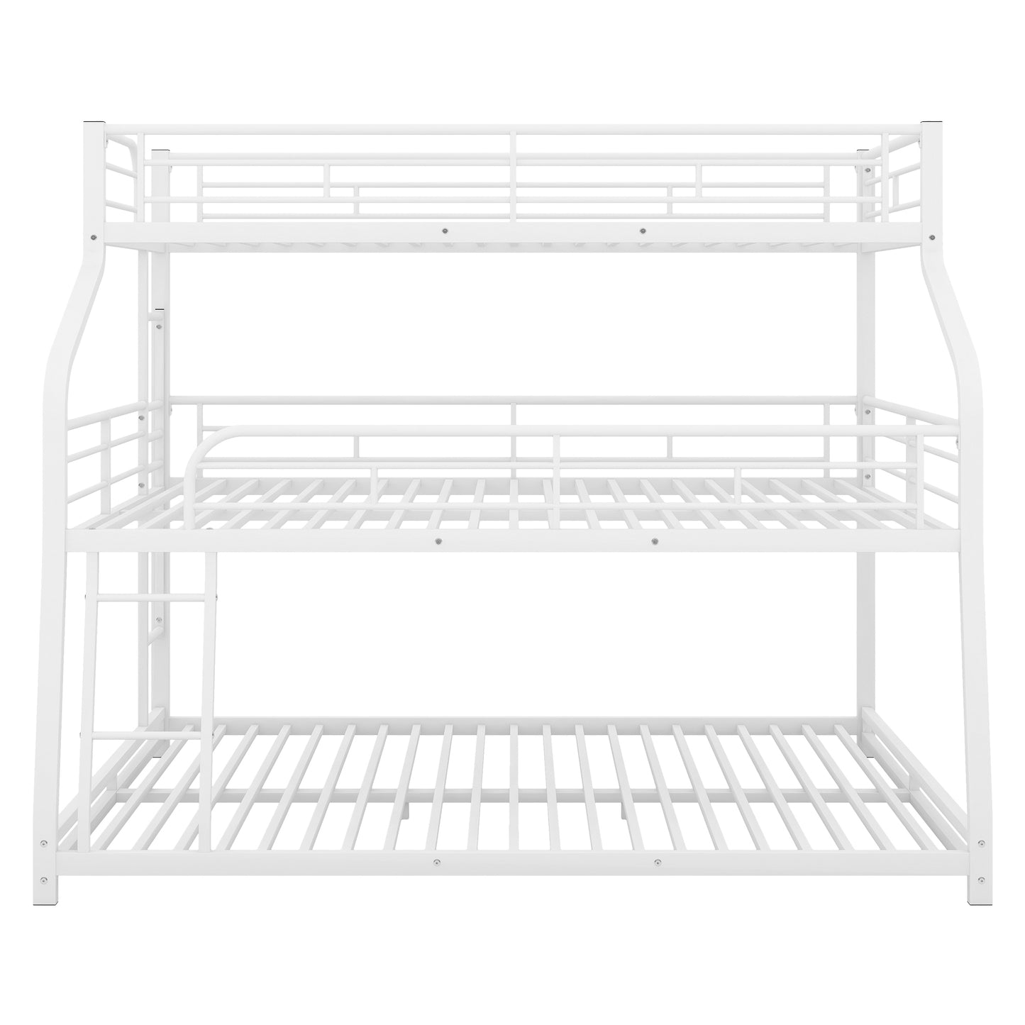 Twin XL/Full XL/Queen Triple Bunk Bed with Long and Short Ladder and Full-Length Guardrails,White