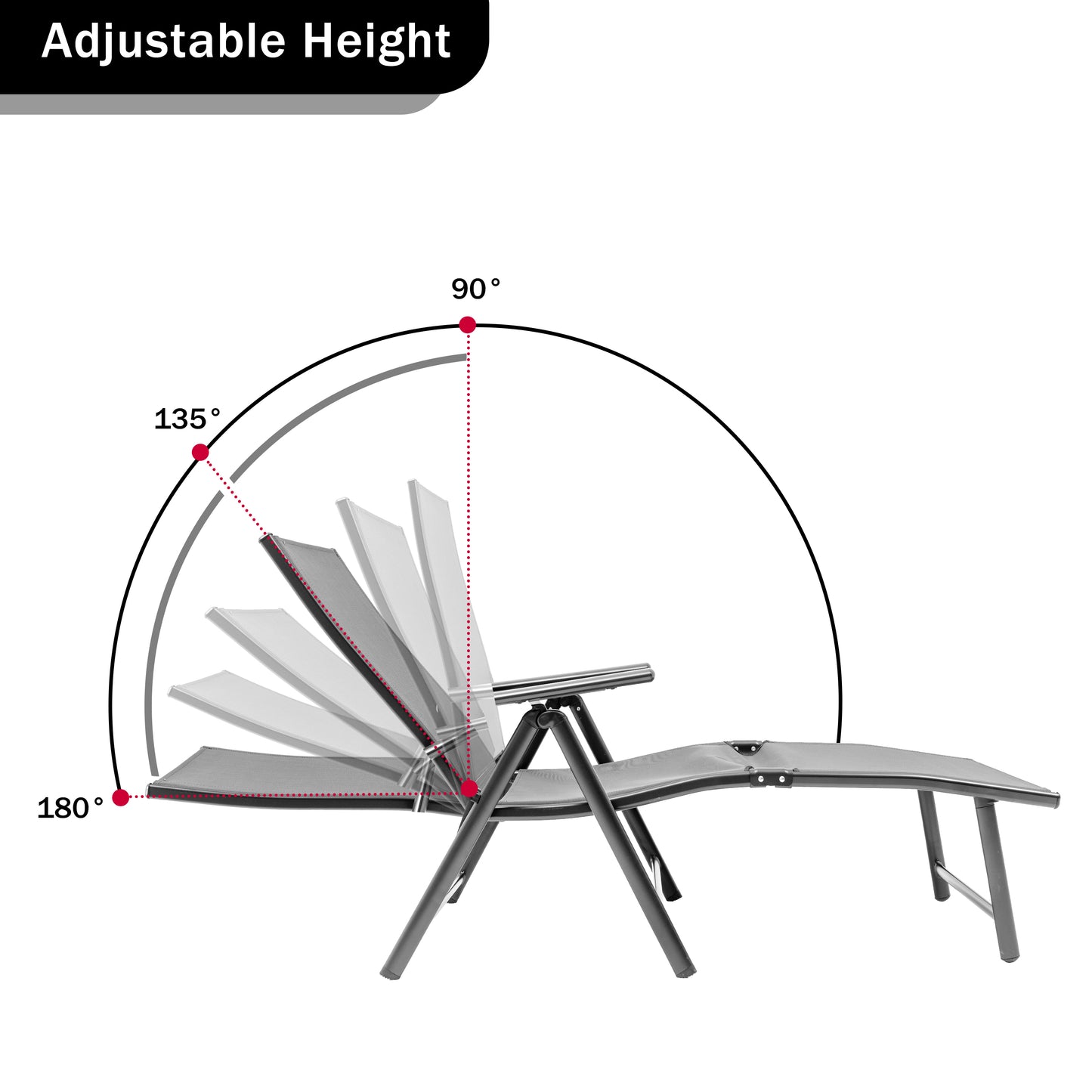 Textilene Outdoor Lounge Chaise Folding Reclining Chair with Adjustable Back1 piece