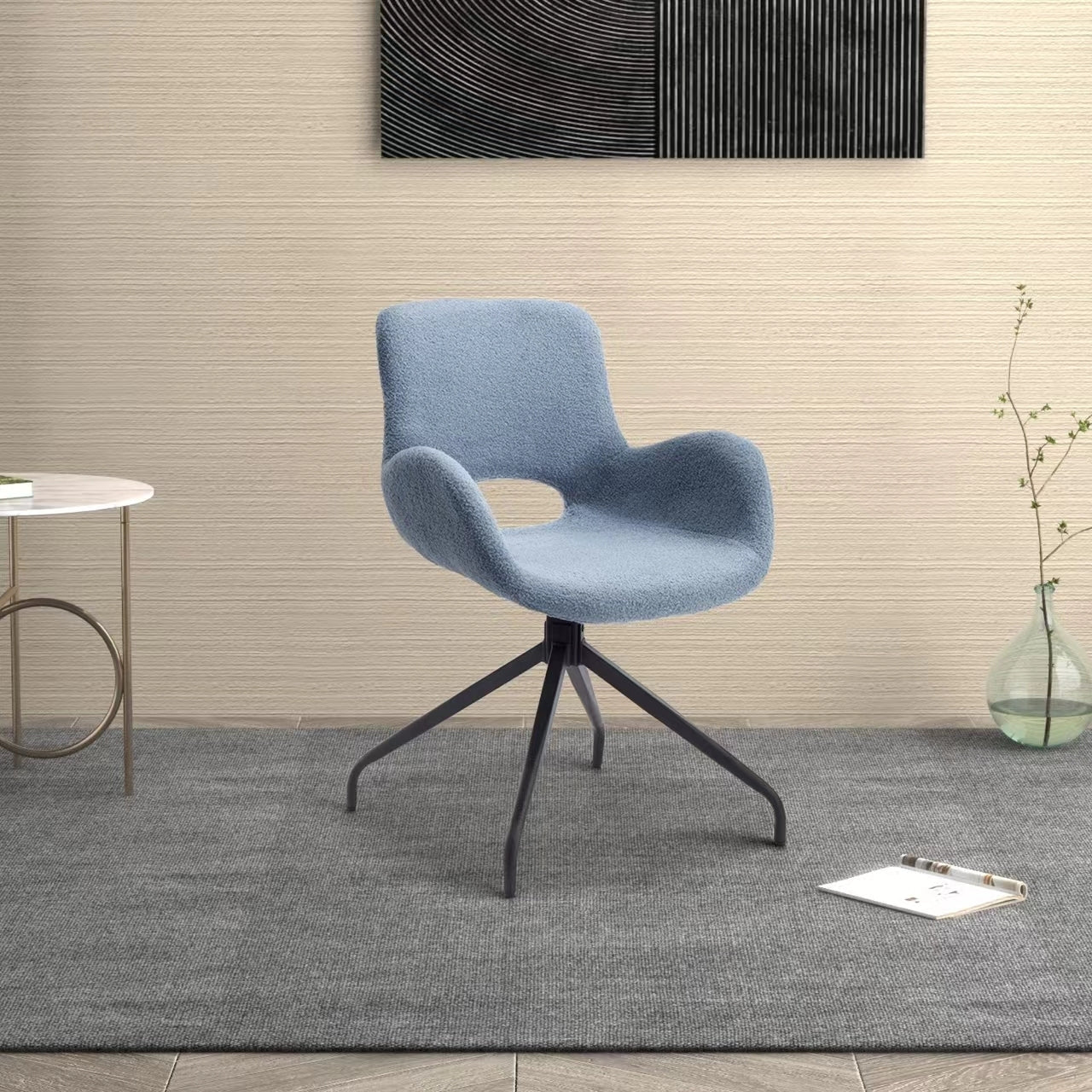 TS Teddy Velvet Upholstered Chair with Metal Legs,Modern Accent Without Wheels, Home Office Chair Desk Chair Computer Task Chair with 360 Degree Rotating for Office Bedroom Living Room,Navy Blue