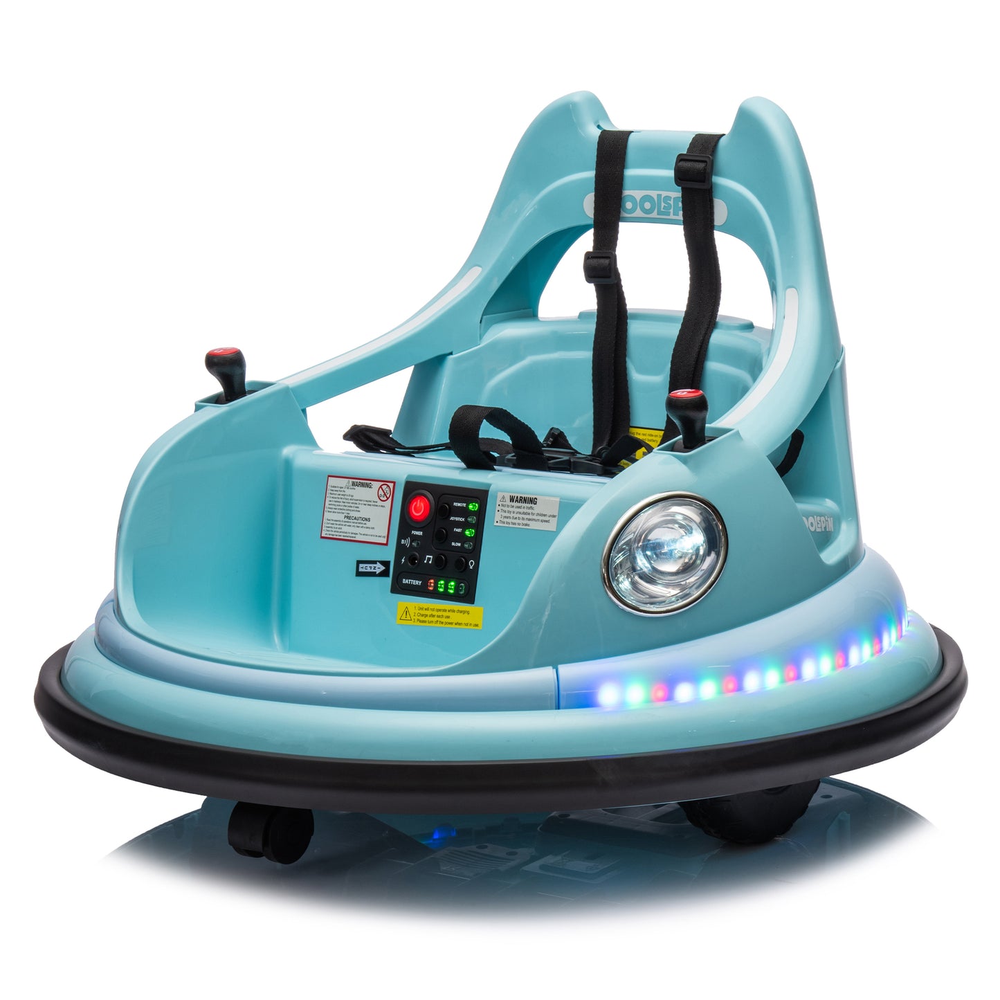 12V ride on bumper car for kids,electric car for kids,1.5-5 Years Old,W/Remote Control, LED Lights, Bluetooth & 360 Degree Spin, Vehicle body with anti-collision padding
Five-point Safety Belt,2wd