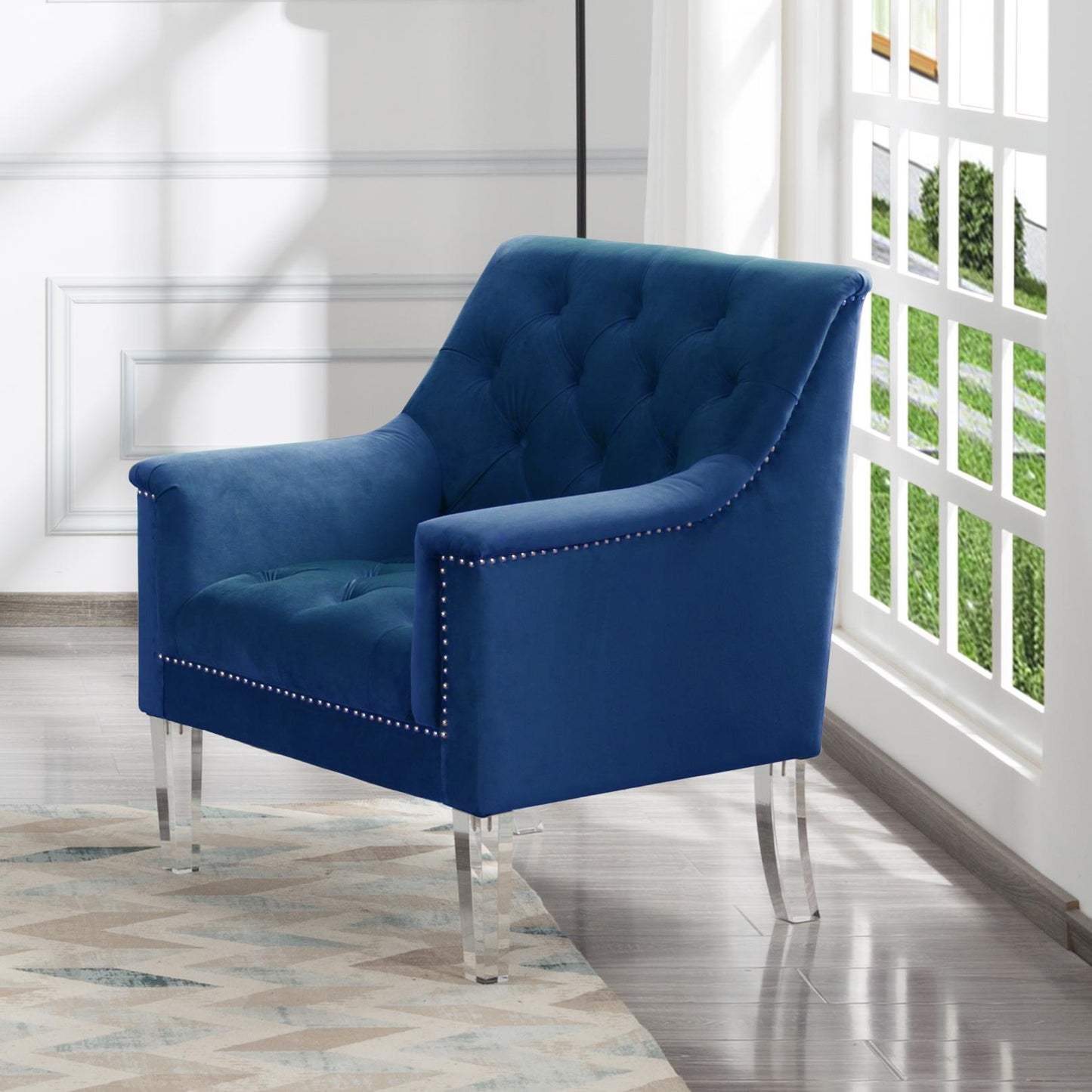 Living Room Navy Blue Velvet Chair-6