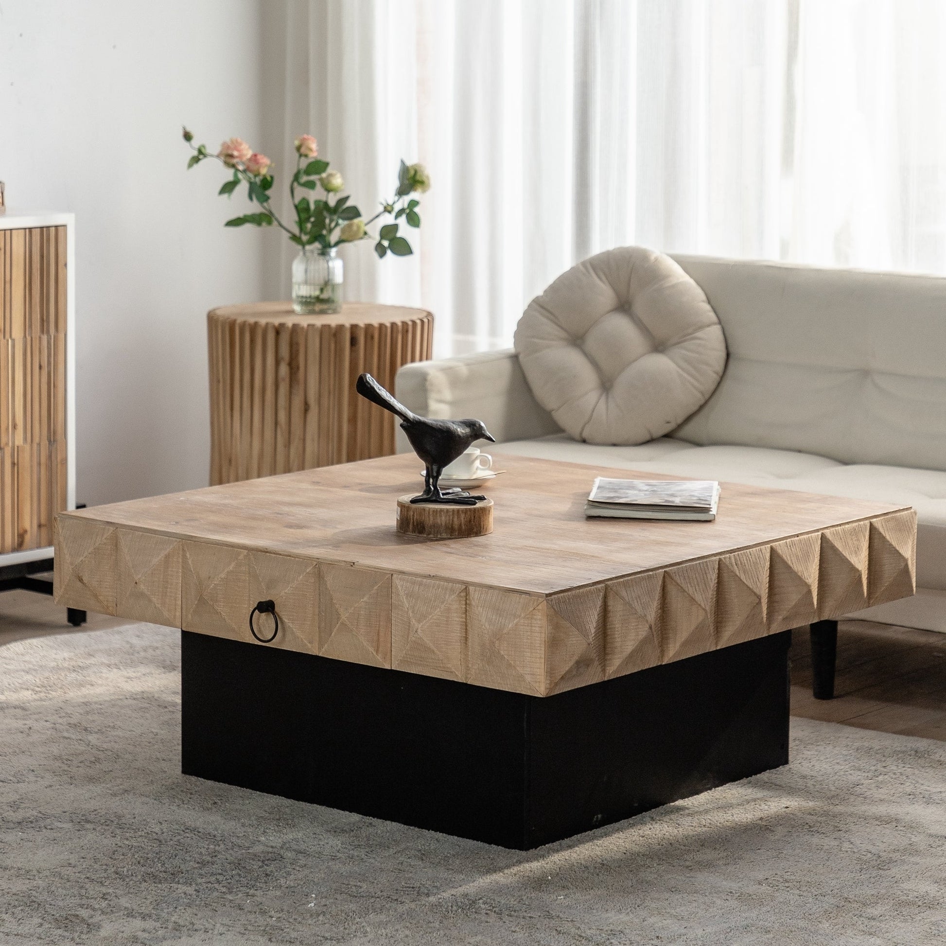 Three-dimensional Rough Pattern Square Retro Coffee Table-7