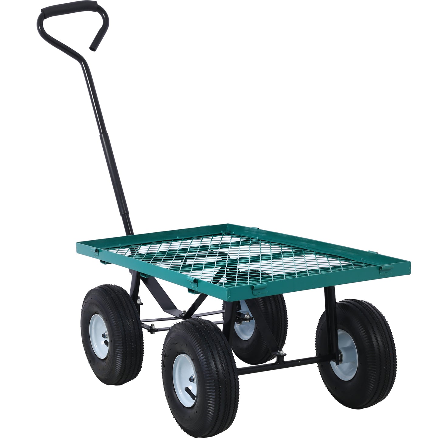 Steel Garden Cart, Steel Mesh Removable Sides, 3 cu ft, 550 lb Capacity, Green