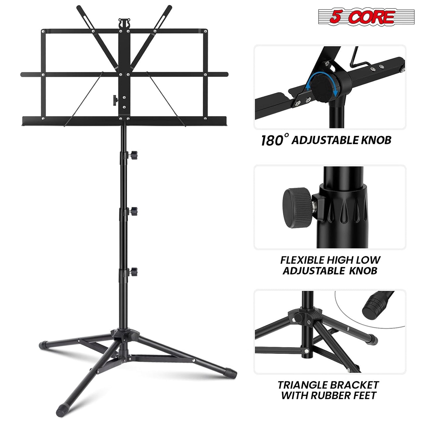 5Core Music Stand For Sheet Music Portable Tripod Adjustable Folding Note Holder Higher BLACK-2