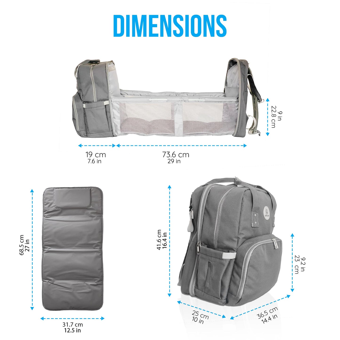 MoonBaby Backpack Diaper Bag Foldable Changing station Portable Crib Bassinet - American Smart