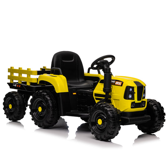 Ride on Tractor with Trailer,12V Battery Powered Electric Tractor Toy w/Remote Control,electric car for kids,Three speed adjustable,Power display, USB,MP3 ,Bluetooth,LED light,Two-point safety belt