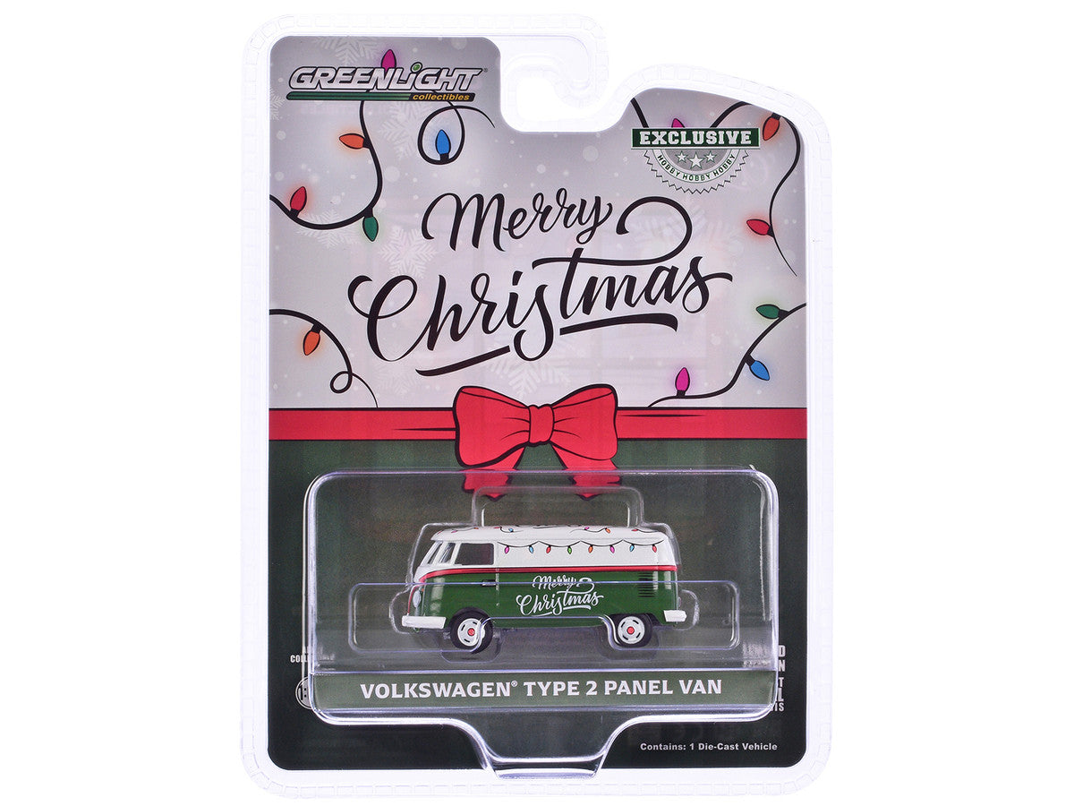 Volkswagen Type 2 Panel Van "Christmas 2024" Green and White with Graphics "Hobby Exclusive" Series 1/64 Diecast Model Car by Greenlight-0