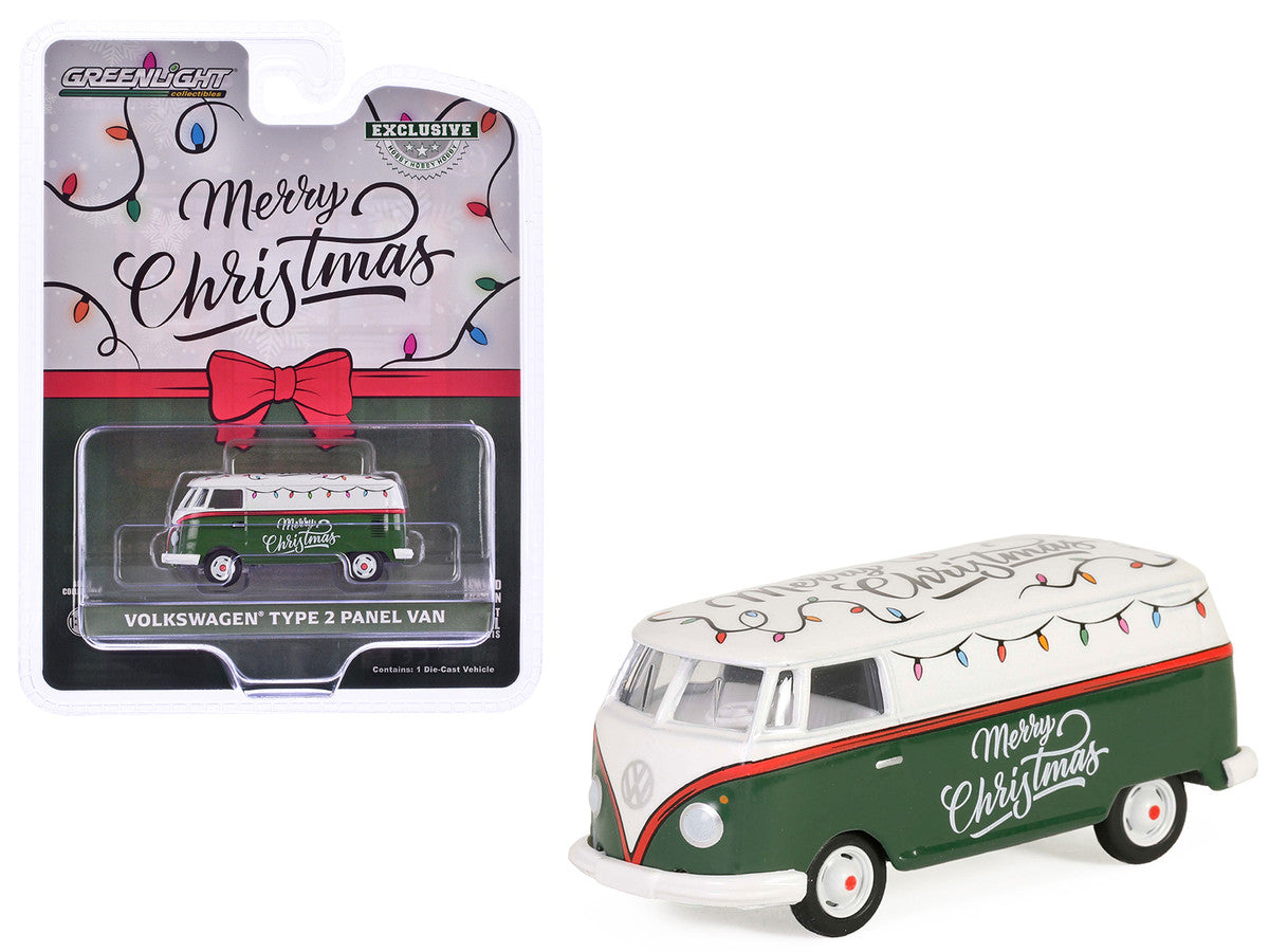 Volkswagen Type 2 Panel Van "Christmas 2024" Green and White with Graphics "Hobby Exclusive" Series 1/64 Diecast Model Car by Greenlight-2