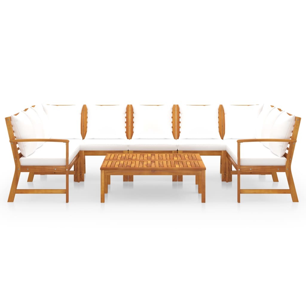 vidaXL 9 Piece Patio Lounge Set with Cushion Cream Solid Acacia Wood