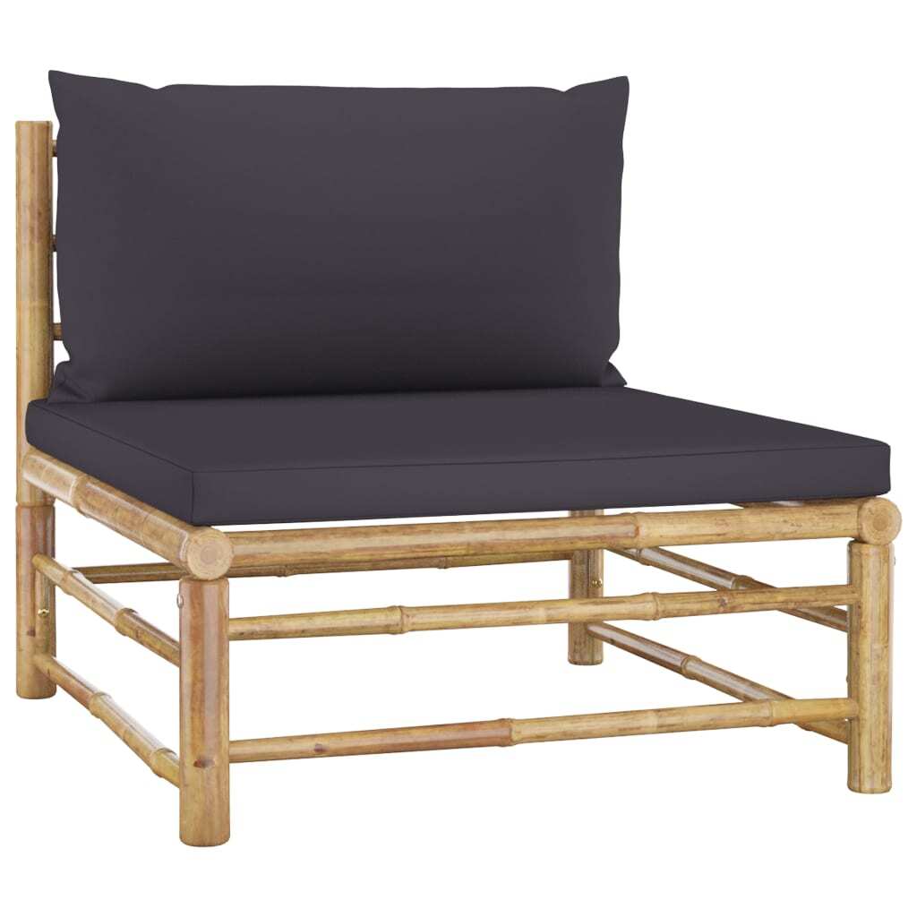 vidaXL 3 Piece Patio Lounge Set with Dark Gray Cushions Bamboo