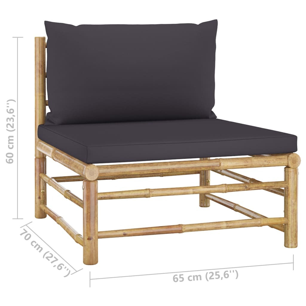 vidaXL 3 Piece Patio Lounge Set with Dark Gray Cushions Bamboo