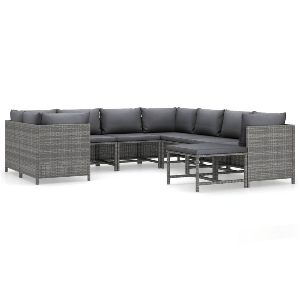 vidaXL 9 Piece Patio Lounge Set with Cushions Poly Rattan Gray