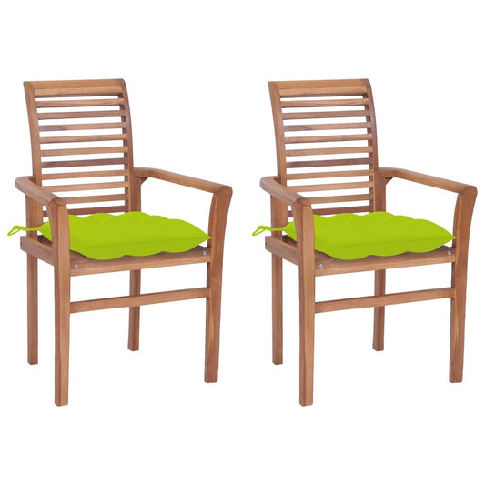 vidaXL Dining Chairs 2 pcs with Bright Green Cushions Solid Teak Wood