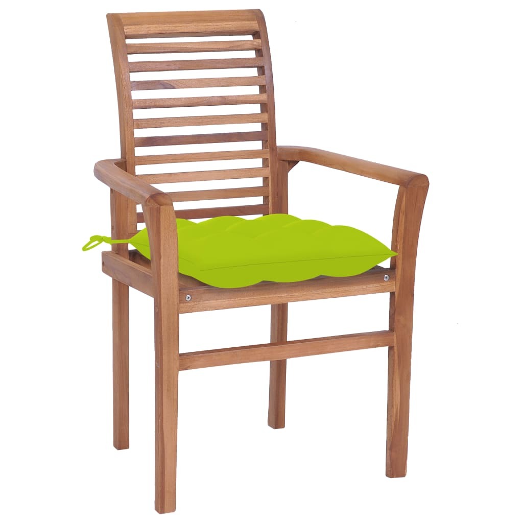 vidaXL Dining Chairs 2 pcs with Bright Green Cushions Solid Teak Wood