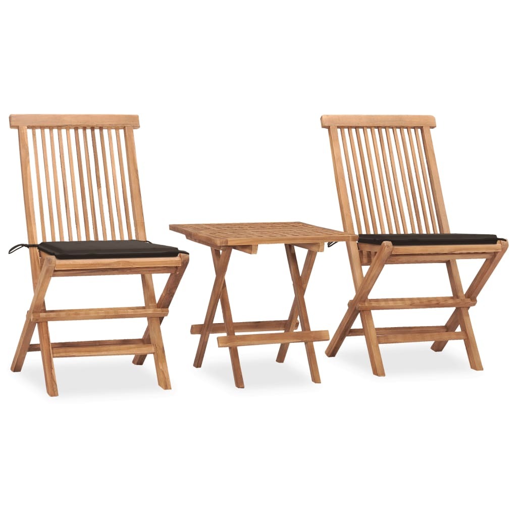 vidaXL 3 Piece Folding Patio Dining Set with Cushion Solid Teak Wood