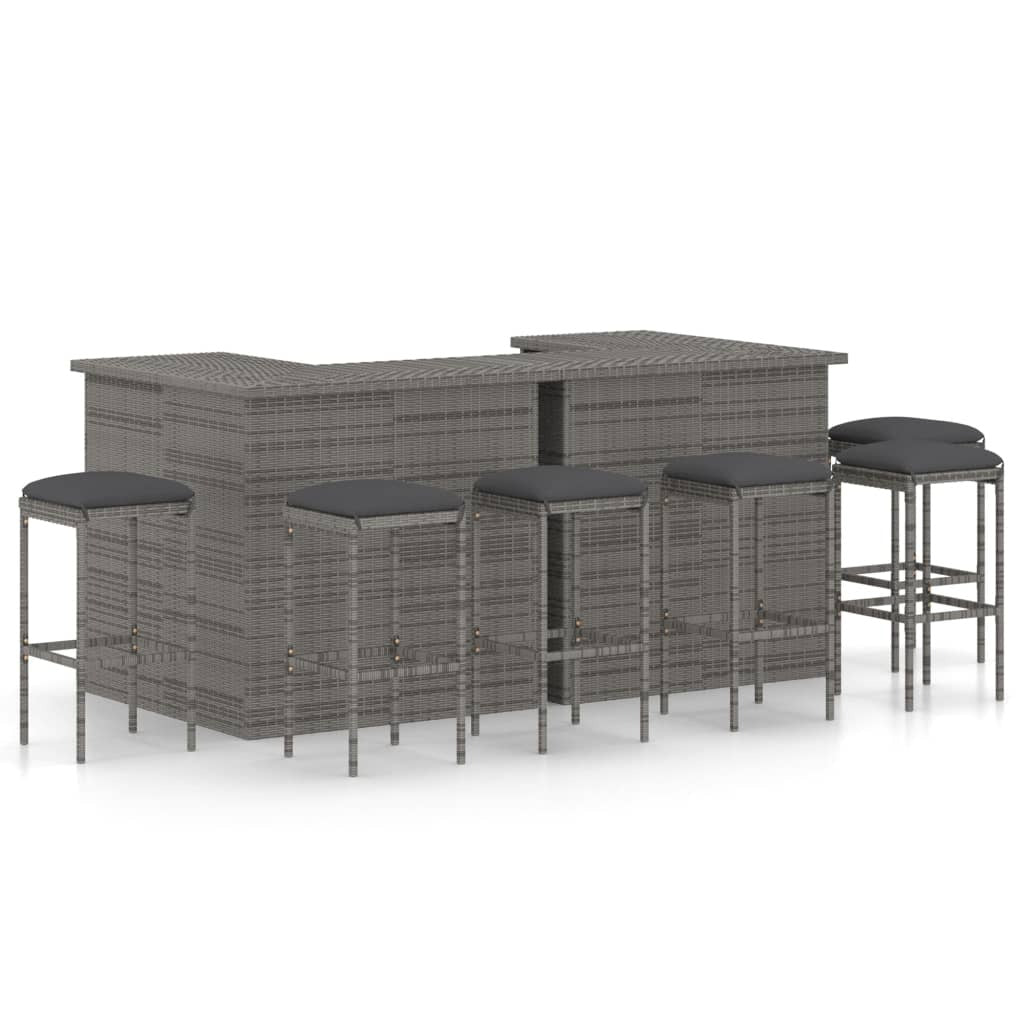 vidaXL 8 Piece Patio Bar Set with Cushions Poly Rattan Gray