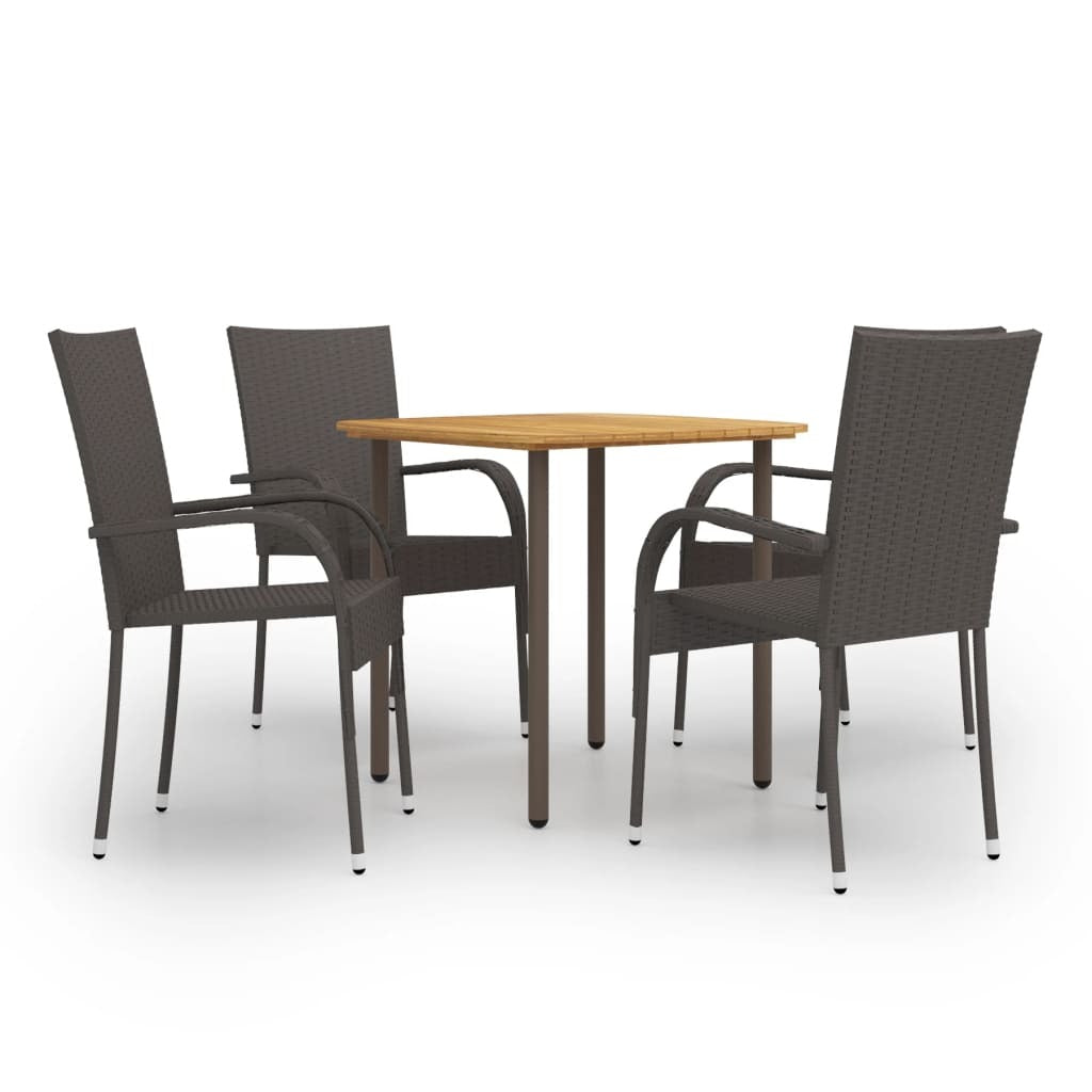 vidaXL 5 Piece Patio Dining Set Poly Rattan Brown