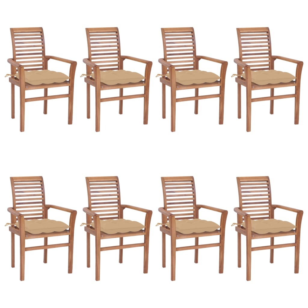 vidaXL Dining Chairs 8 pcs with Beige Cushions Solid Teak Wood