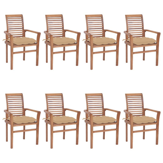 vidaXL Dining Chairs 8 pcs with Beige Cushions Solid Teak Wood