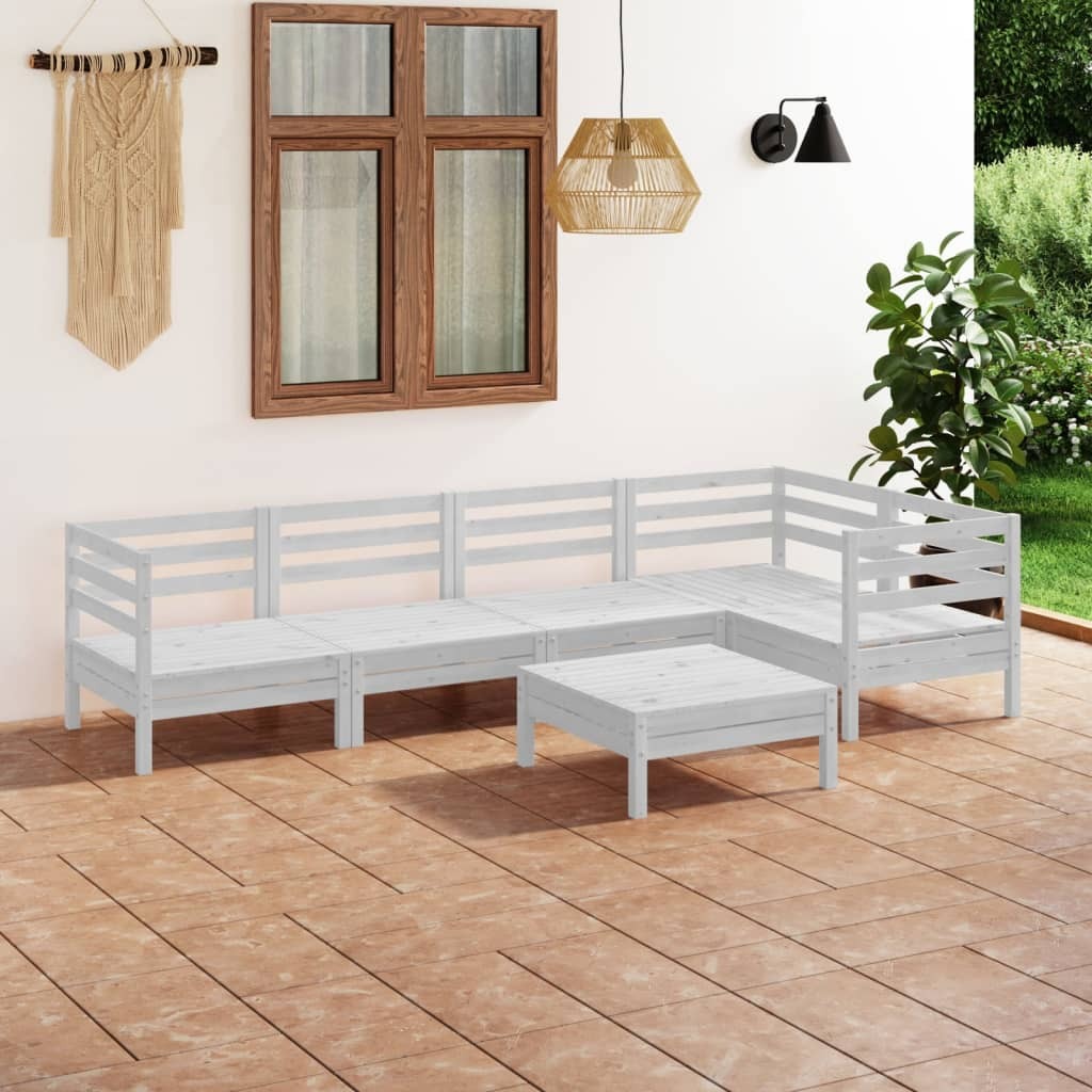 vidaXL 6 Piece Patio Lounge Set Solid Pinewood White