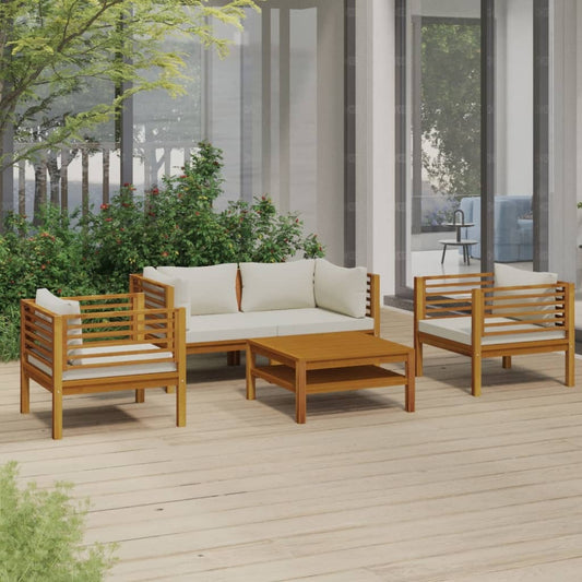 vidaXL 5 Piece Patio Lounge Set with Cream Cushion Solid Acacia Wood