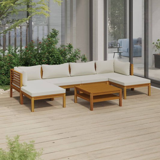 vidaXL 7 Piece Patio Lounge Set with Cream Cushion Solid Acacia Wood