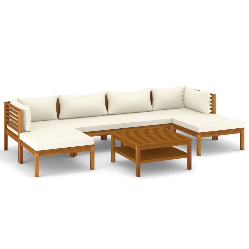 vidaXL 7 Piece Patio Lounge Set with Cream Cushion Solid Acacia Wood