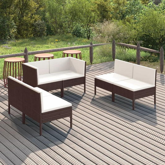 vidaXL 6 Piece Patio Lounge Set with Cushions Poly Rattan Brown