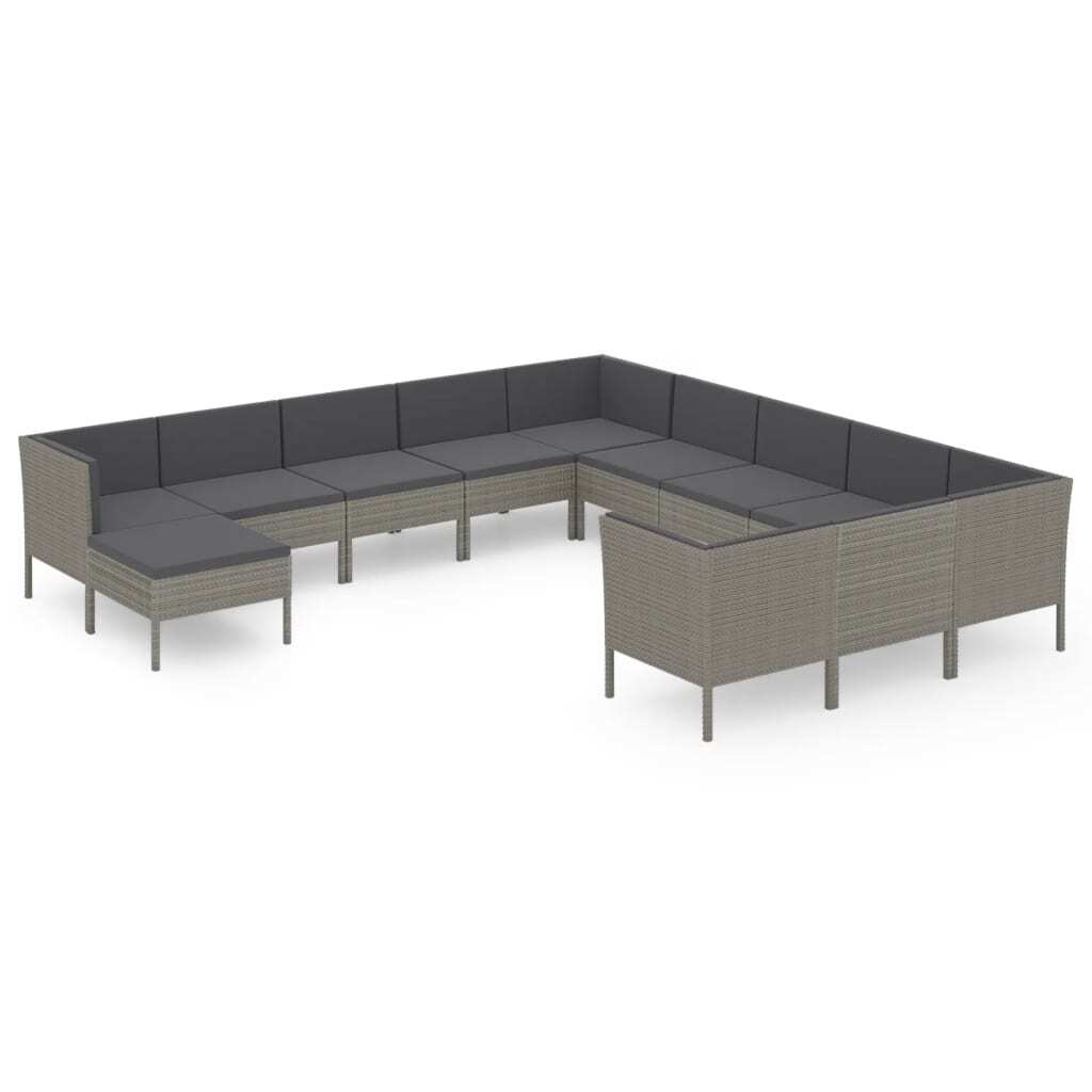 vidaXL 12 Piece Patio Lounge Set with Cushions Poly Rattan Gray