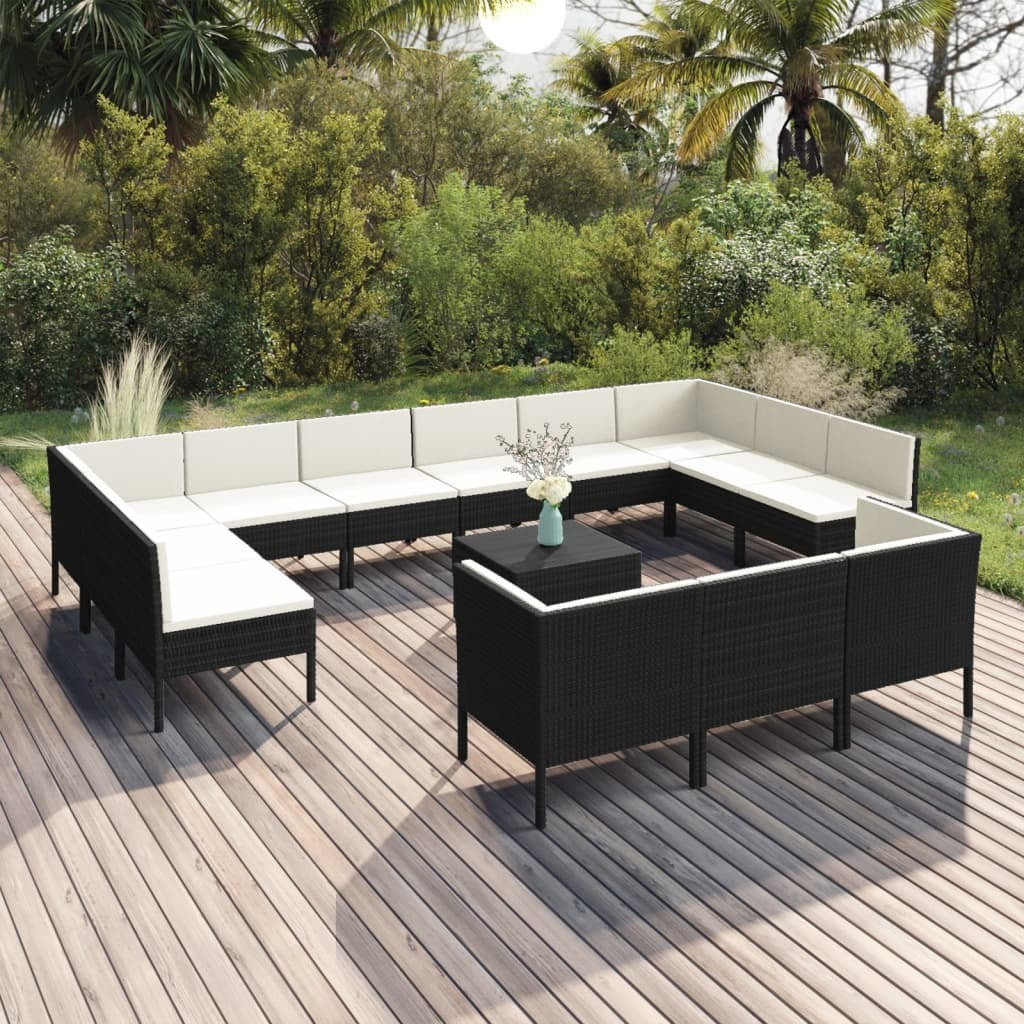 vidaXL 14 Piece Patio Lounge Set with Cushions Poly Rattan Black