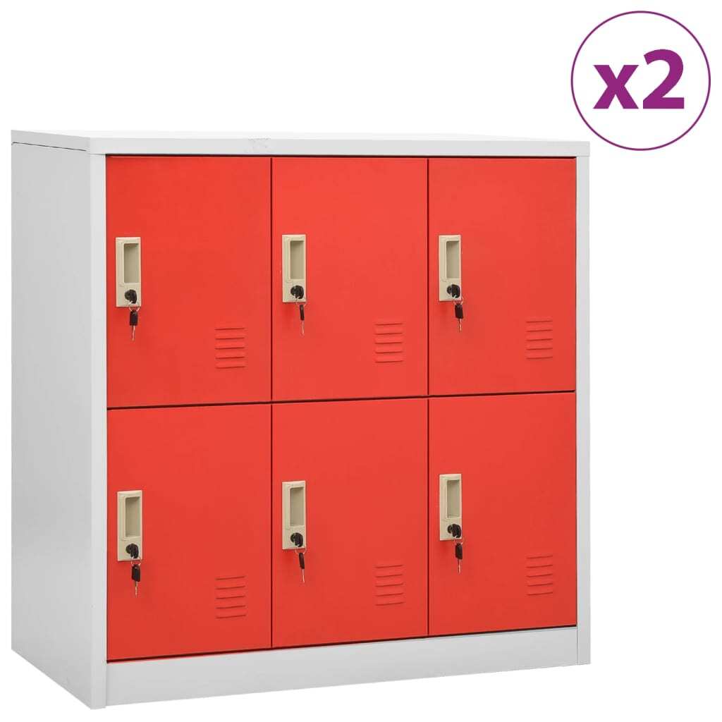 vidaXL Locker Cabinets 2 pcs Light Gray and Red 35.4"x17.7"x36.4" Steel