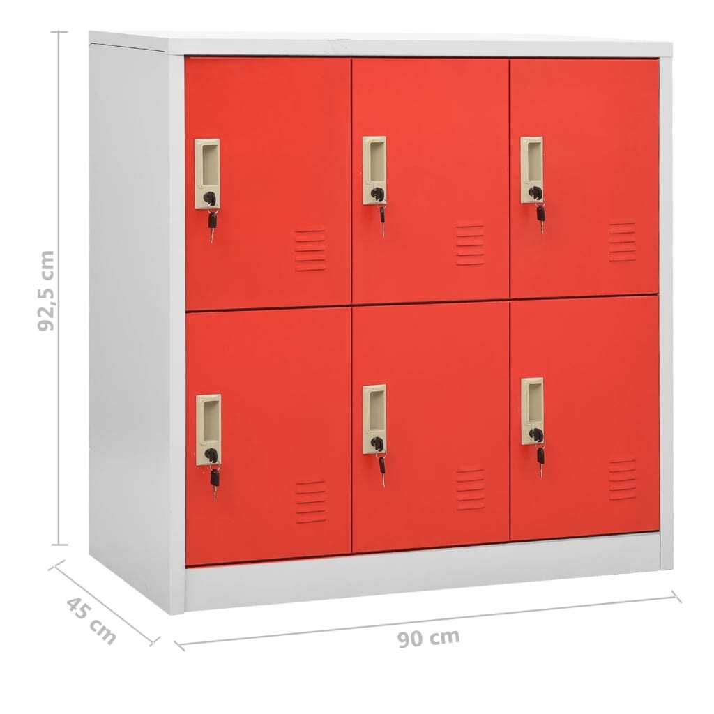 vidaXL Locker Cabinets 2 pcs Light Gray and Red 35.4"x17.7"x36.4" Steel