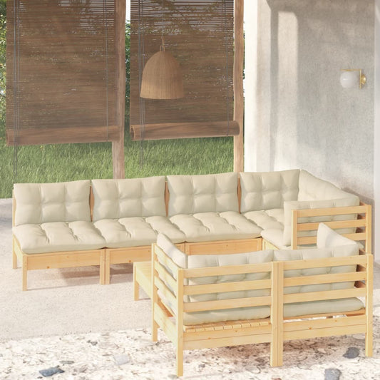 vidaXL 8 Piece Patio Lounge Set with Cream Cushions Solid Pinewood