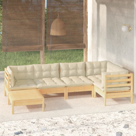 vidaXL 6 Piece Patio Lounge Set with Cream Cushions Solid Pinewood