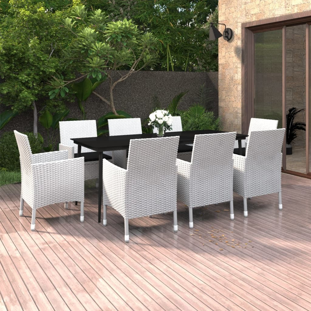 vidaXL 9 Piece Patio Dining Set with Cushions Poly Rattan and Glass