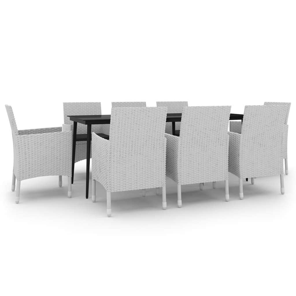 vidaXL 9 Piece Patio Dining Set with Cushions Poly Rattan and Glass