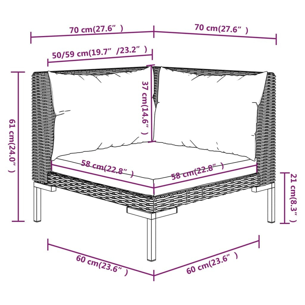 vidaXL 4 Piece Patio Lounge Set with Cushions Poly Rattan Dark Gray